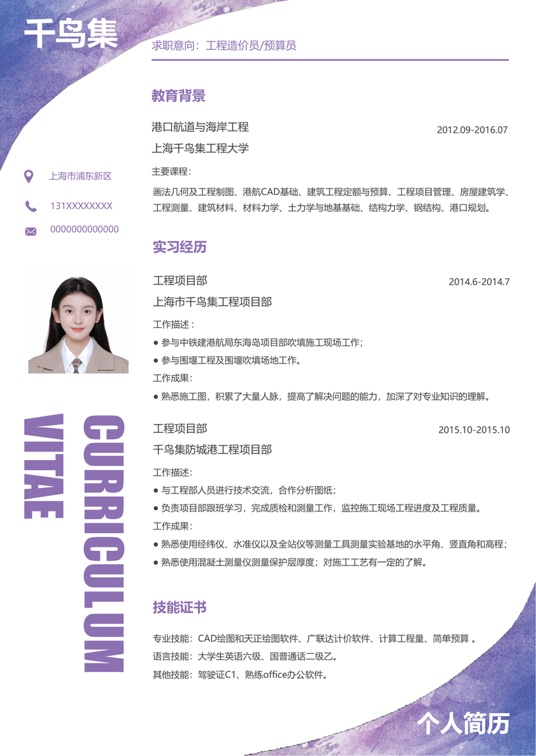 专业单页优化简历 (45)单页简历word模板